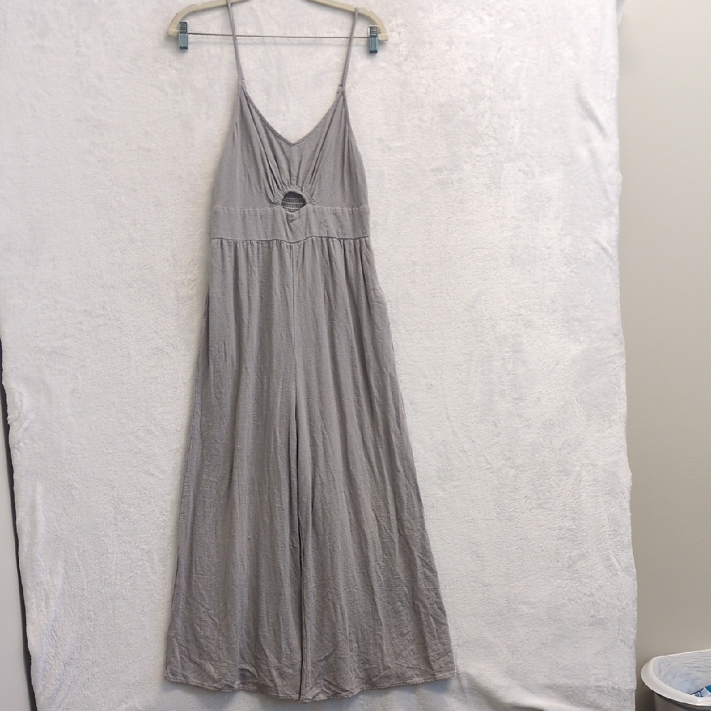Anrabess Women's Gray Keyhole‎ Sleeveless Wide Leg Jumper Size M